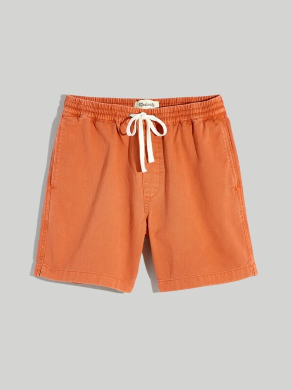 Madewell Men's Coral Orange Canvas Shorts with Drawstring, Large